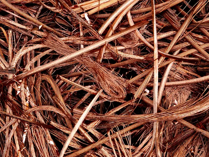 Tangled copper wire prepared for recycling